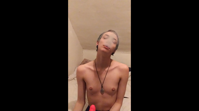 Sloppy Dildo Suck While Smoking